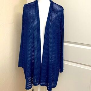 Susan Graver open front flowy Long cardigan kimonos swim cover Up Womens L QVC